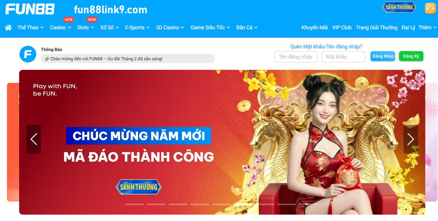 Giao diện nổi bật của fun88