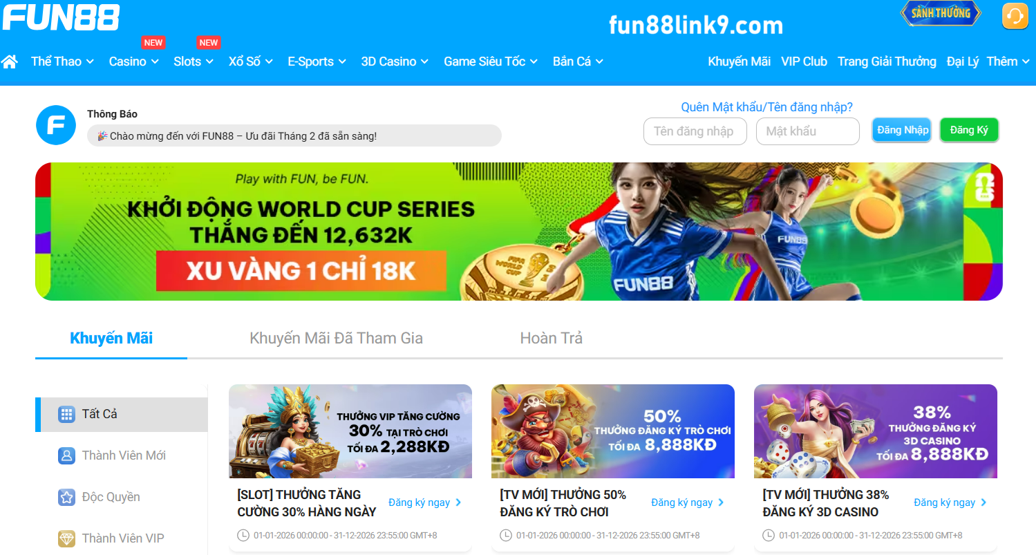Ưu đãi hấp dẫn được fun88 mang lại